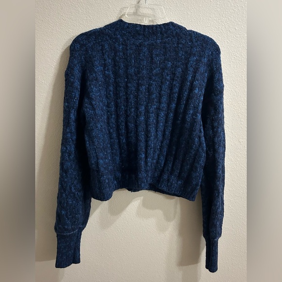 Free People Greta Cardigan Size XL Blue Fuzzy Knit Cropped Boxy Boho Button Up - Picture 5 of 8